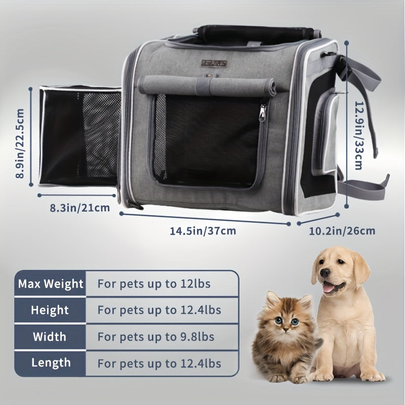 Expandable Soft-Sided Pet Basket for Small Dogs & Cats - Backpack & Carrier with 4-Mesh Window System