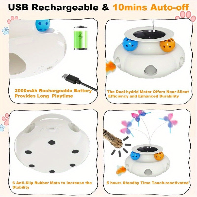 3-in-1 Interactive Cat Toy with Remote Control, Auto-Charging Station, Touch Activation - Automatic Moving Feather Wand
