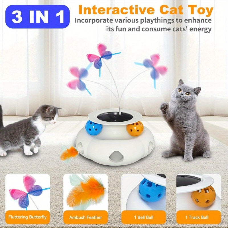 3-in-1 Interactive Cat Toy with Remote Control, Auto-Charging Station, Touch Activation - Automatic Moving Feather Wand