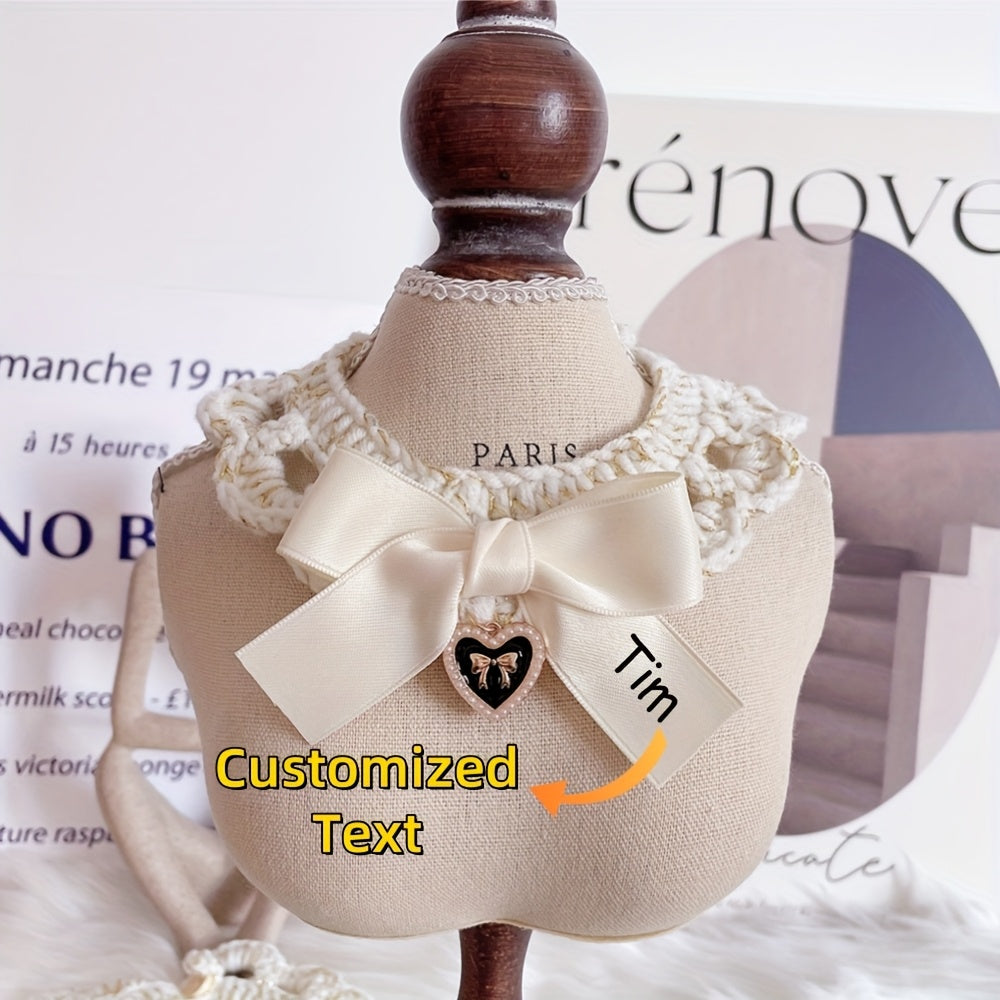 Custom Text Pet Collar with Bow - Personalized -Style Dog Cat Necklace, Lightweight Polyester