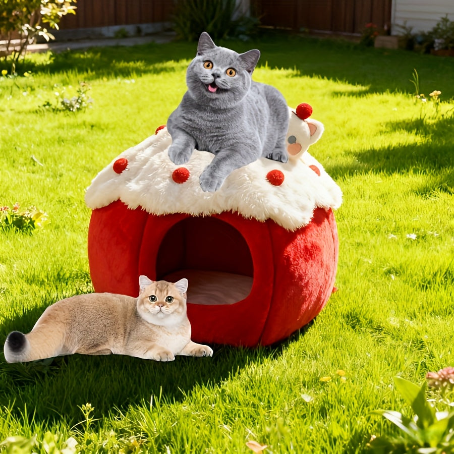 Cozy Warm Indoor Cat Bed & Cave - Soft Warm Adorable Cat Nest with Removable Cushion for easy Cleaning