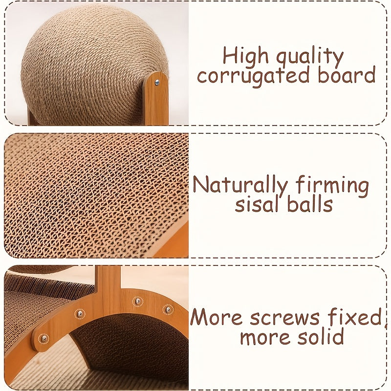 2pcs Ferris Wheel Cat Scratching Board and Sling Ball Toy 2-in-1 Combo Set, Self Relaxation Supplies for Cats