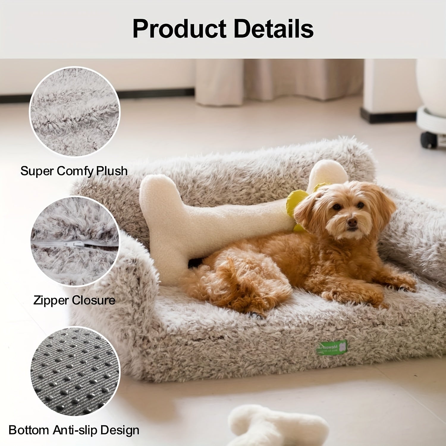 MEWOOFUN Cozy Dog Sofa Bed - Plush Cotton Pet Couch with Removable Cushion, Removable Headboard & Footrest