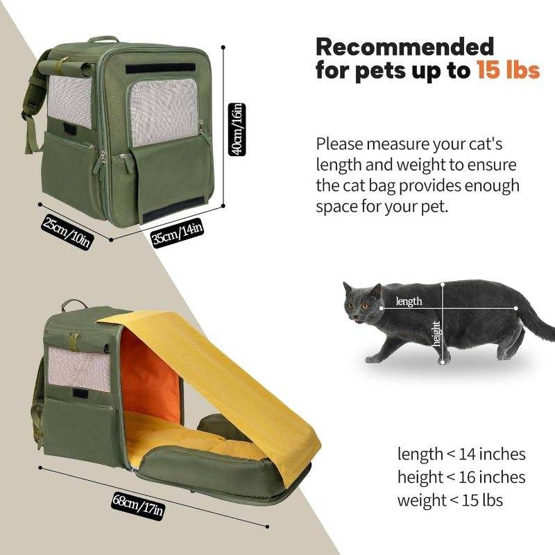TSA Airline Approved Expandable Pet Backpack Carrier for Cats & Small Dogs up to 15lbs - 16\