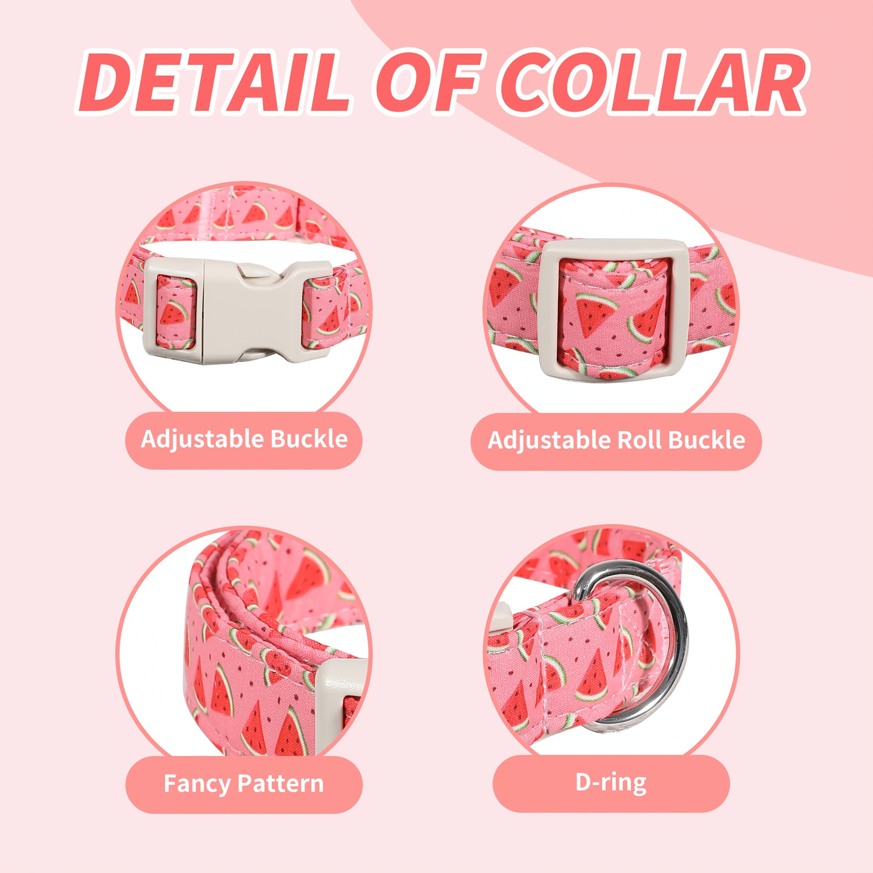 1pc Personalized Cute Watermelon Pattern Adjustable Dog Collar with Custom ID Name and Contact Information