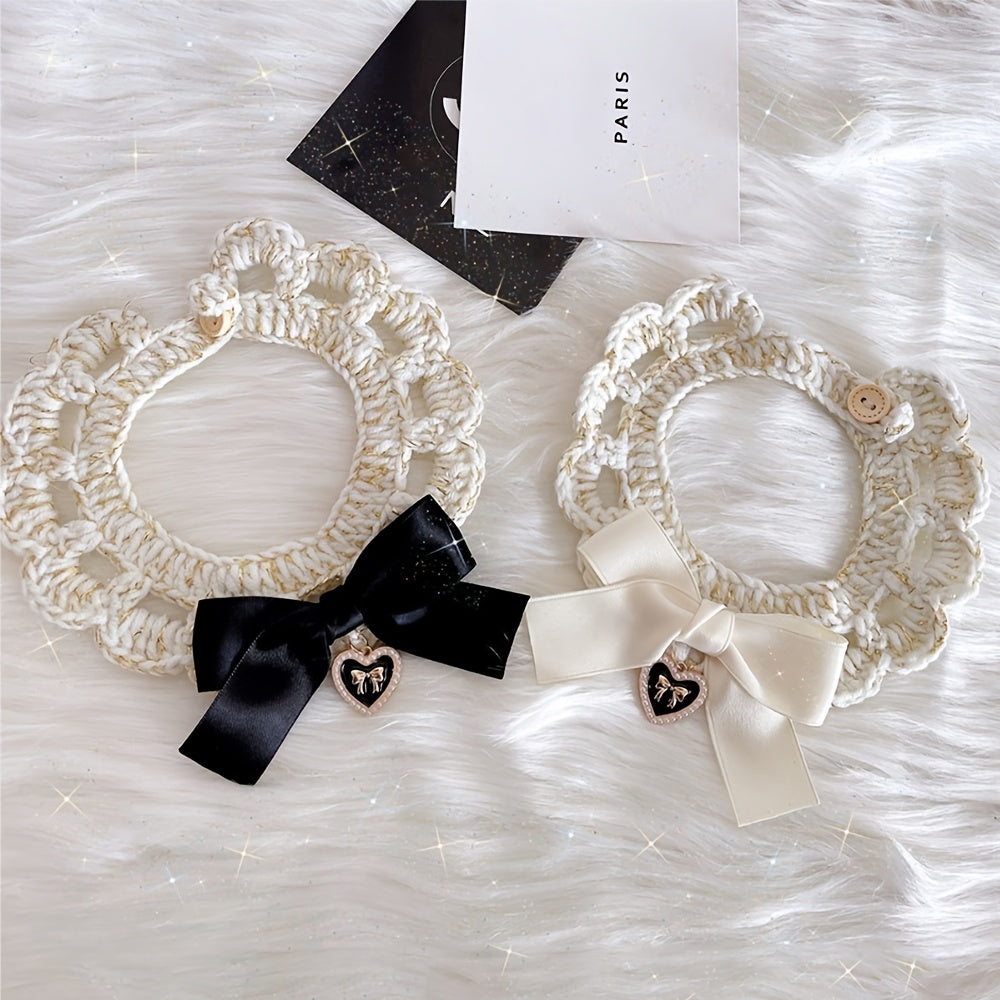 Custom Text Pet Collar with Bow - Personalized -Style Dog Cat Necklace, Lightweight Polyester