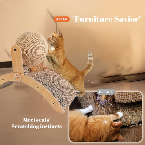 2pcs Ferris Wheel Cat Scratching Board and Sling Ball Toy 2-in-1 Combo Set, Self Relaxation Supplies for Cats