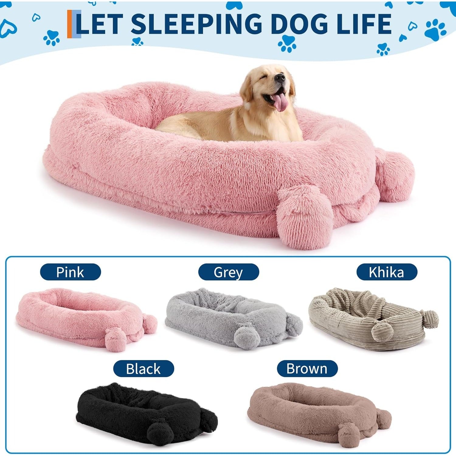 Human Grade Large Dog Bed For Adults, 75x45 Inch Washable Dog Mattress With Removable Faux  Cover & Blanket