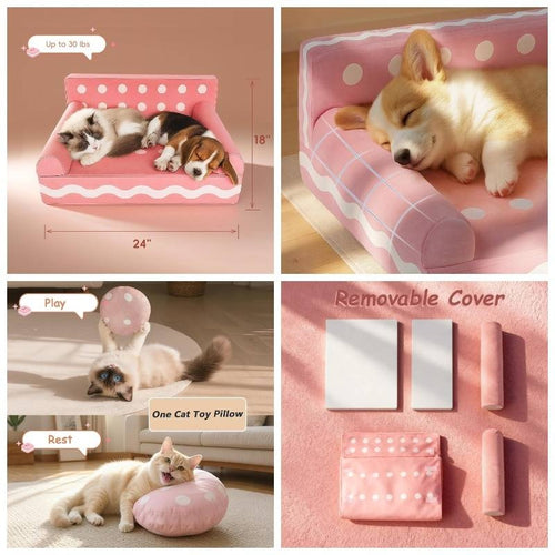24 Inch Cookie-Shaped Dog Sofa Bed with Removable Cover - Soft Supportive Kitten & Puppy Couch