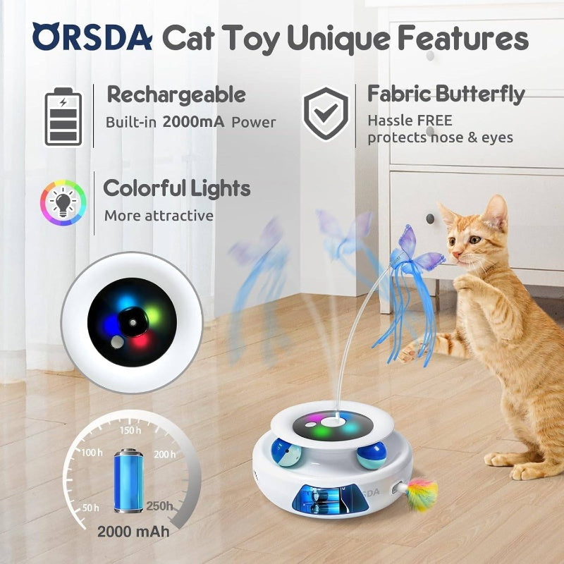 3 - in - 1 Automatic Toys Indoor Cats, Interactive Toys All Breeds, Attachments 7pcs Teaser Refills Wand Attachments