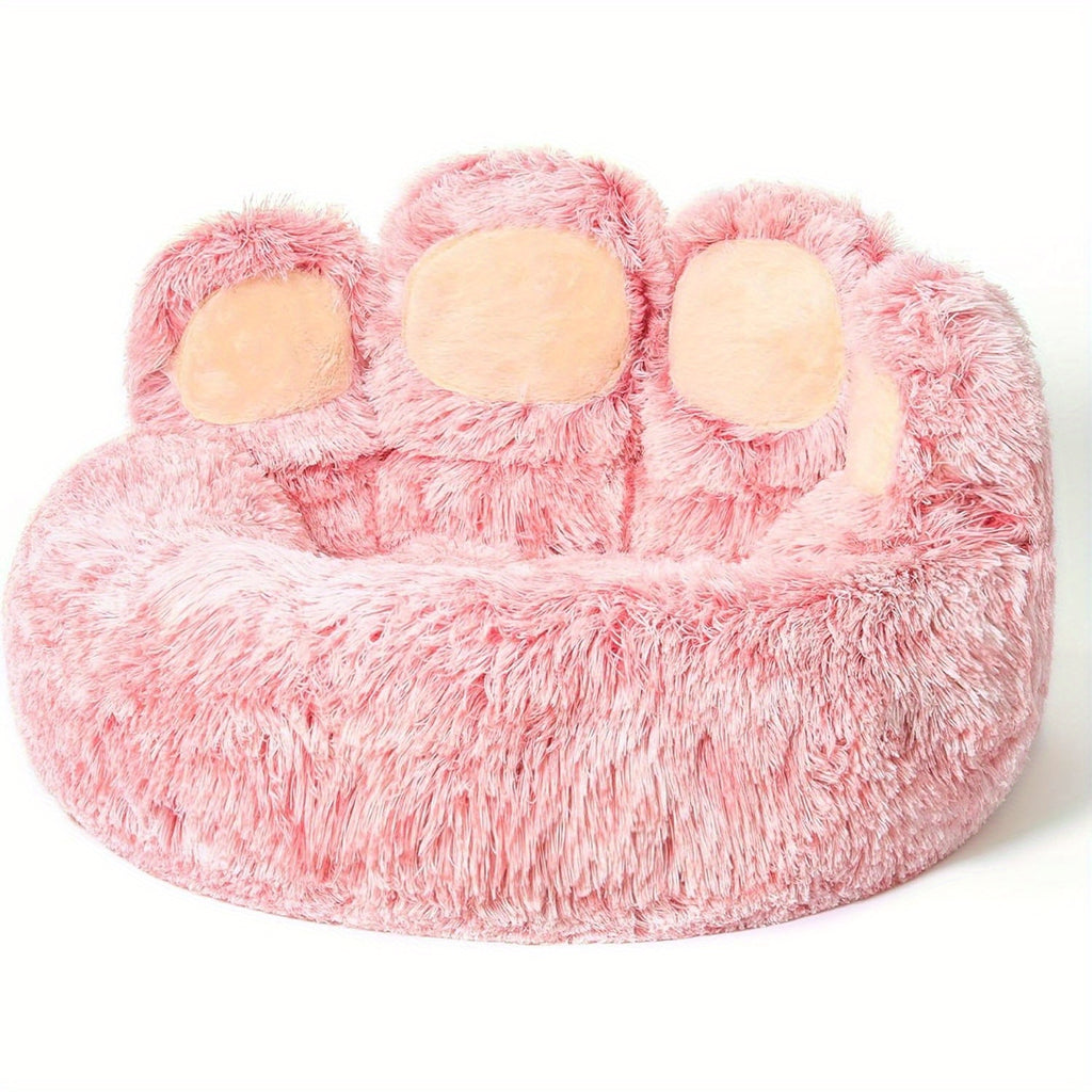 Paw Print Design Plush Faux Fur Donut Pet Bed for Small Dogs & Cats - Machine Washable, Non-Slip Bottom, Medium 22\