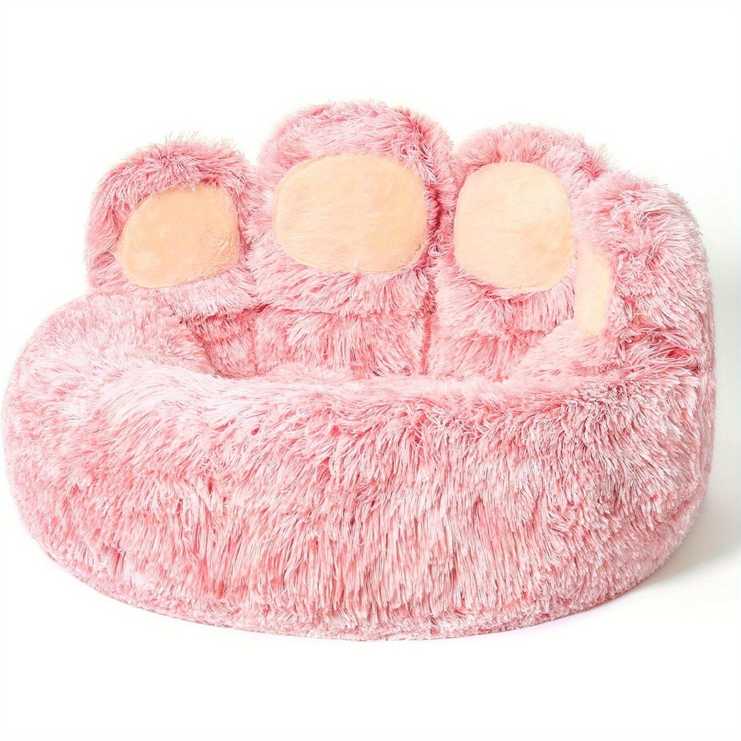 Paw Print Design Plush Faux Fur Donut Pet Bed for Small Dogs & Cats - Machine Washable, Non-Slip Bottom, Medium 22\