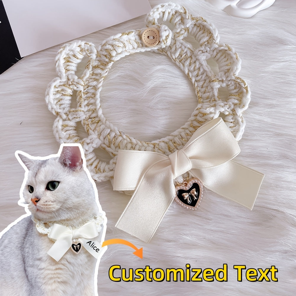 Custom Text Pet Collar with Bow - Personalized -Style Dog Cat Necklace, Lightweight Polyester