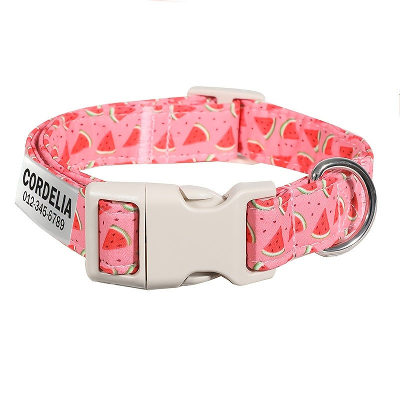 1pc Personalized Cute Watermelon Pattern Adjustable Dog Collar with Custom ID Name and Contact Information