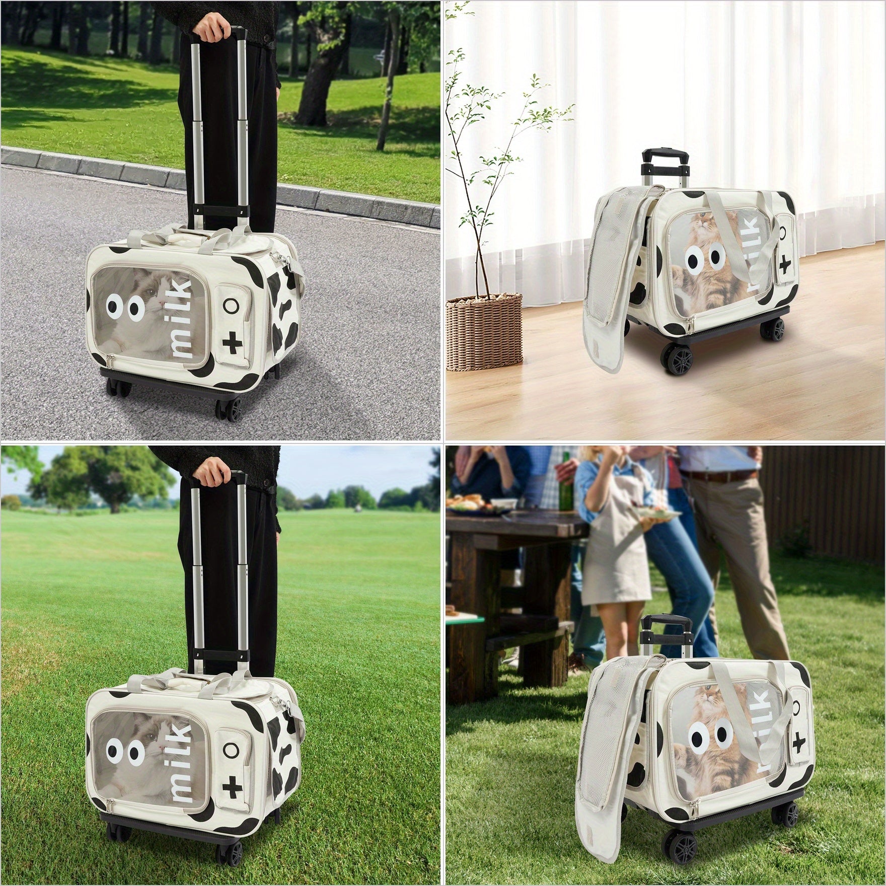 Extra Large Rolling Pet Carrier Backpack with 4-Wheel Mobility & Backpack Design