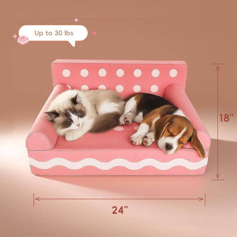 24 Inch Cookie-Shaped Dog Sofa Bed with Removable Cover - Soft Supportive Kitten & Puppy Couch