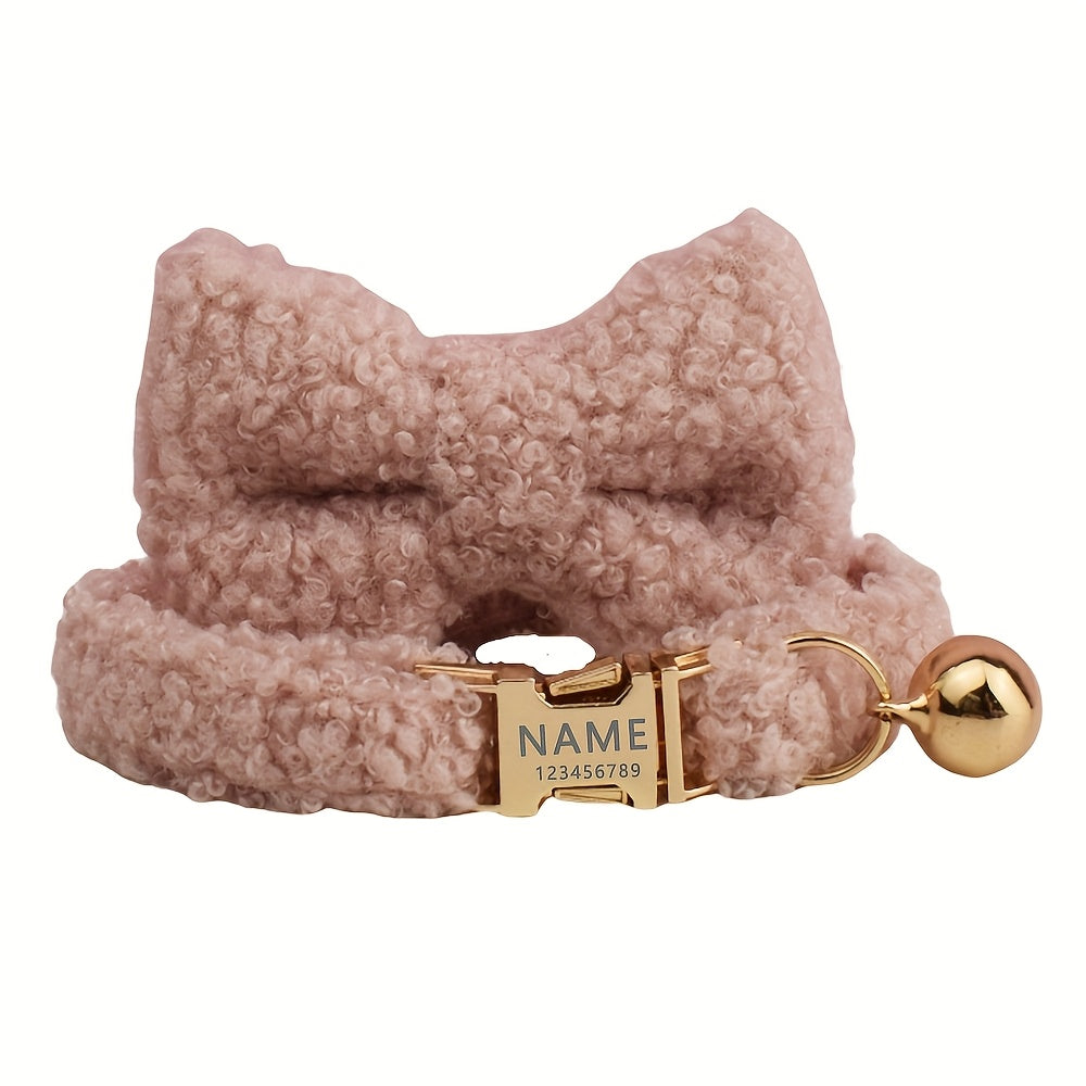 1pc Personalized Pet Collar with Adjustable Bow - Custom Name\u002FID Tag