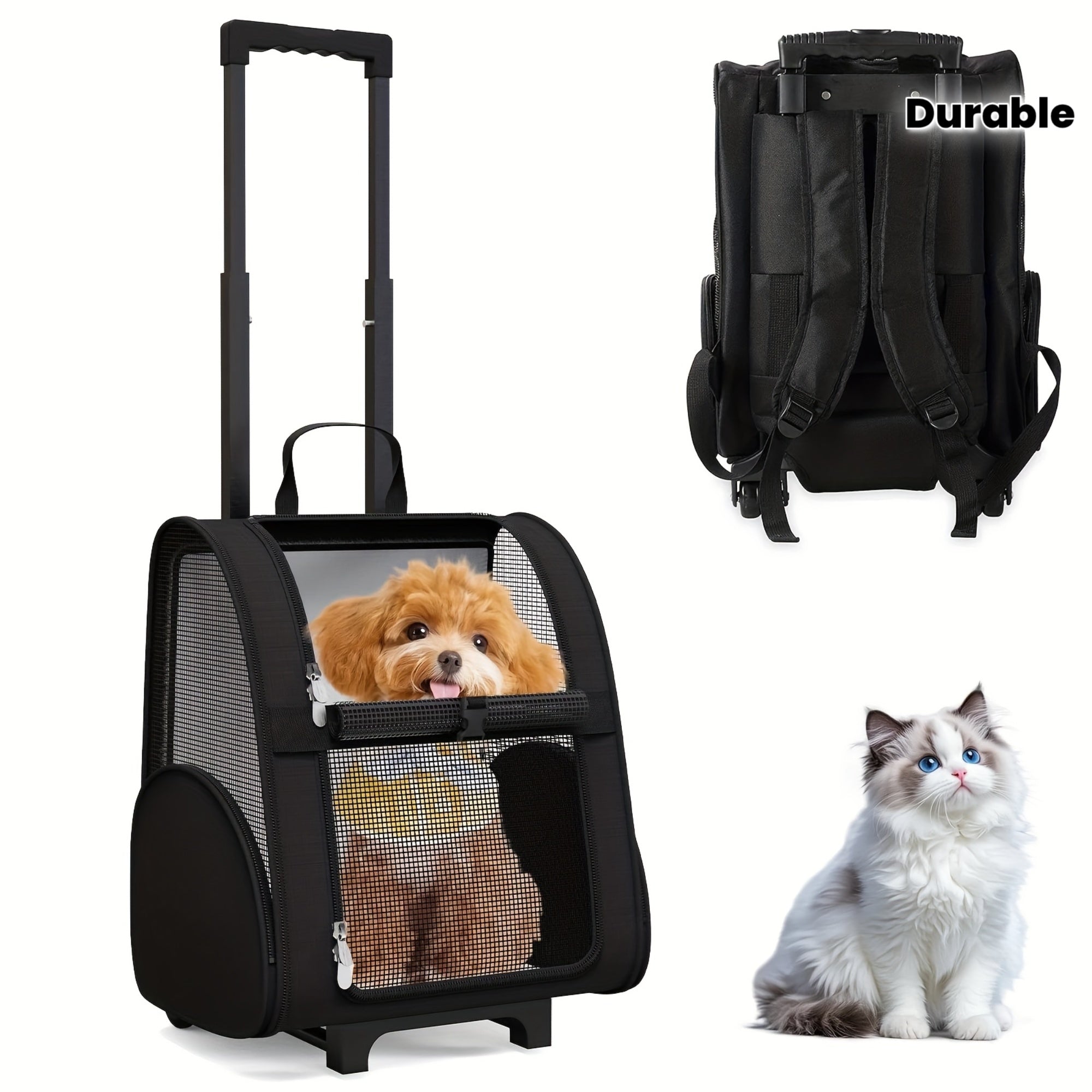 Pet Carriers with Wheels, Travel Pet Carriers Backpack, 25 lbs Capacity, Durable Mesh