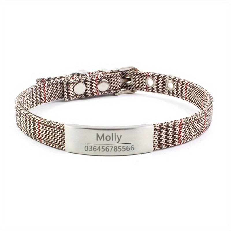 Personalized Cat Collar Stylish Personalized Houndstooth Cat Collar with Engraved ID Tag