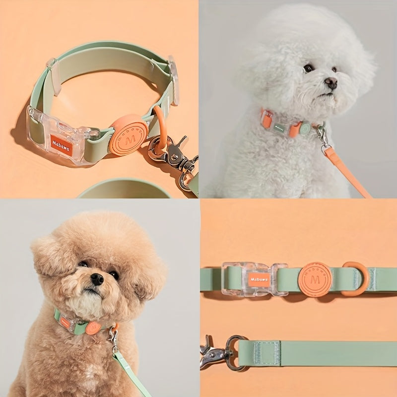 Waterproof Dog Collar with Adjustable Traction Rope & Metal Clasps - Durable Polyester, Transparent Buckle