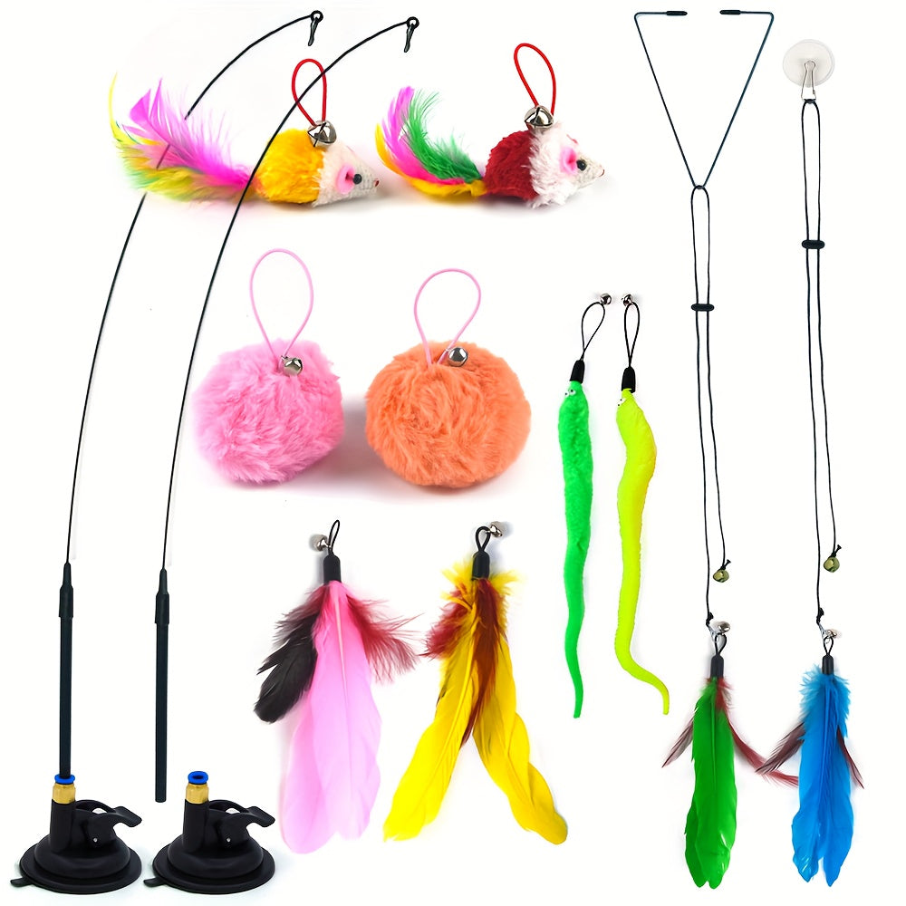 2 Pack 3in 1 Interactive Cat Toy for Indoor Cats with Sticky Super Suction Cup Detachable