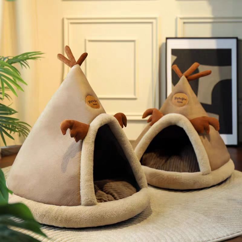 Cozy Cat & Dog Yurt Tent - Winter Warm Pet House with Plush Soft Lining, Durable Polypropylene & Cork Construction