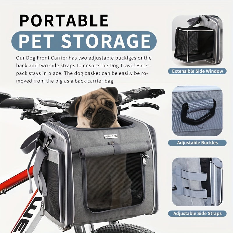 Expandable Soft-Sided Pet Basket for Small Dogs & Cats - Backpack & Carrier with 4-Mesh Window System