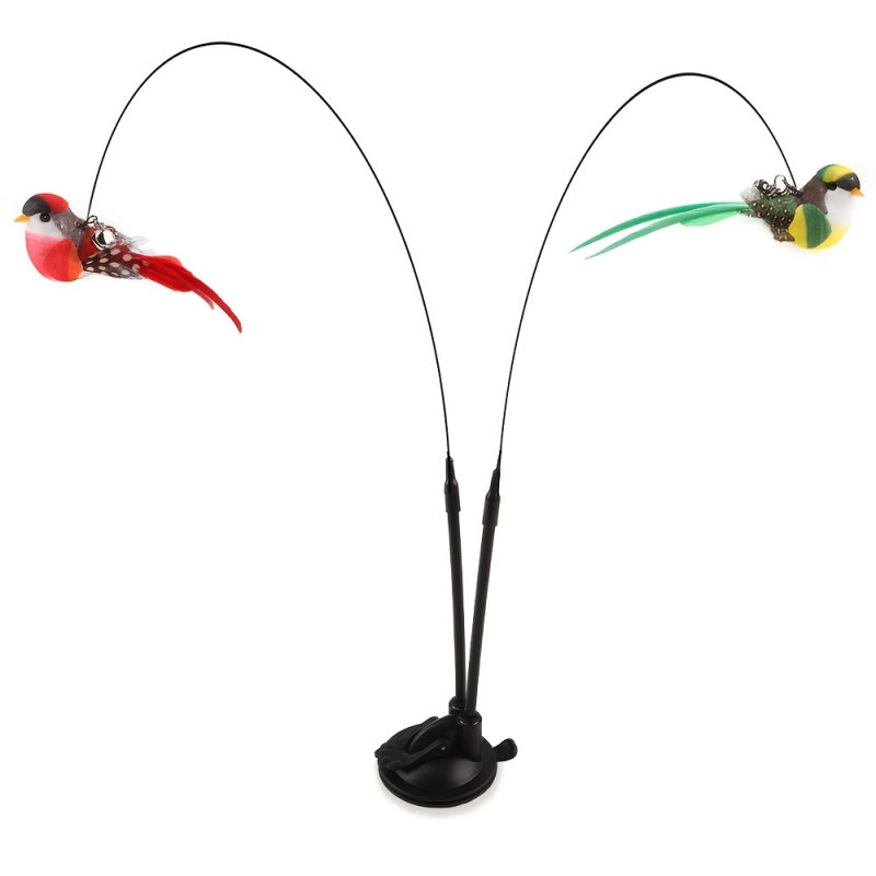 Interactive Cat Bird Toy Wand Set with Realistic Flying Motion, Long Double-Head Pole & Suction Cup