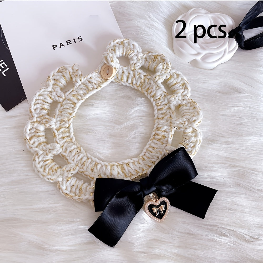 Custom Text Pet Collar with Bow - Personalized -Style Dog Cat Necklace, Lightweight Polyester