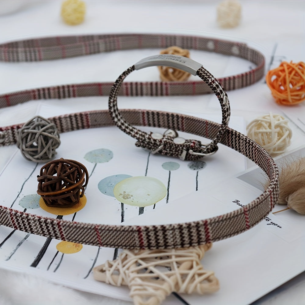 Personalized Cat Collar Stylish Personalized Houndstooth Cat Collar with Engraved ID Tag