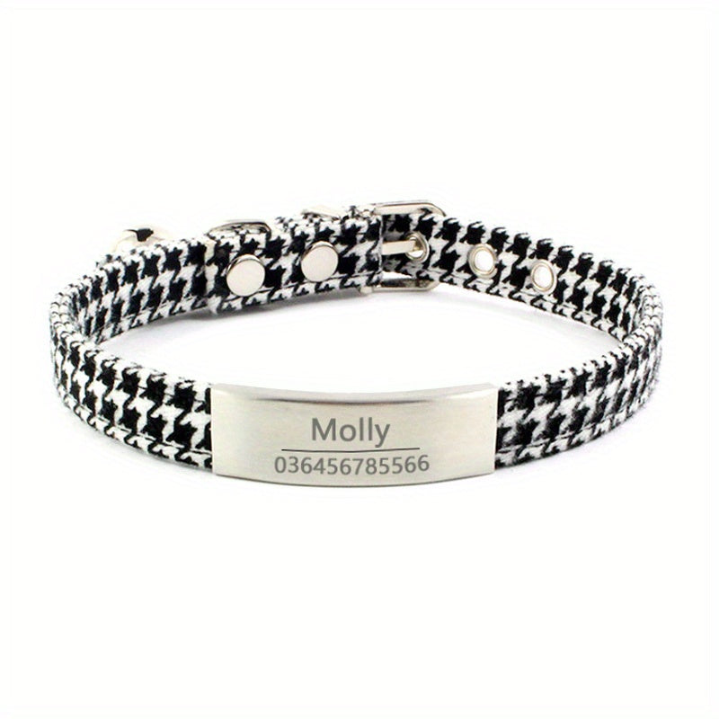 Personalized Cat Collar Stylish Personalized Houndstooth Cat Collar with Engraved ID Tag