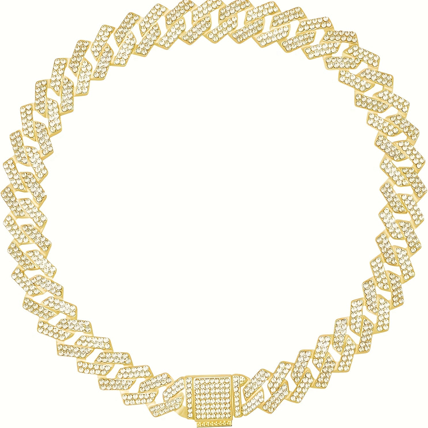 Adjustable Cuban Chain Crystal Pet Collar for Small\u002FMedium Dogs & Cats - 15mm Wide Heavy-Duty Metal Lock