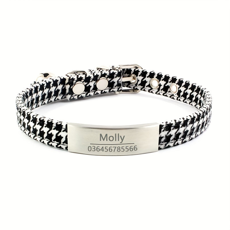 Personalized Cat Collar Stylish Personalized Houndstooth Cat Collar with Engraved ID Tag