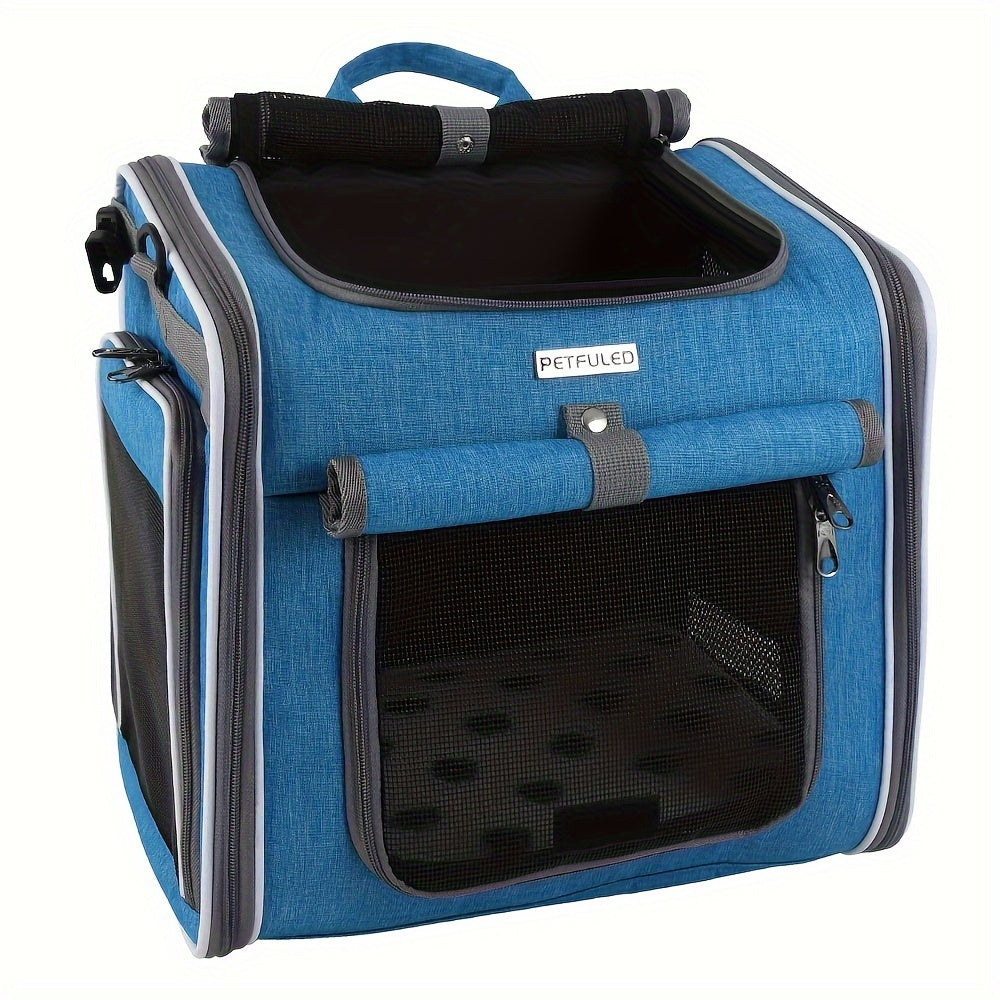 Expandable Soft-Sided Pet Basket for Small Dogs & Cats - Backpack & Carrier with 4-Mesh Window System