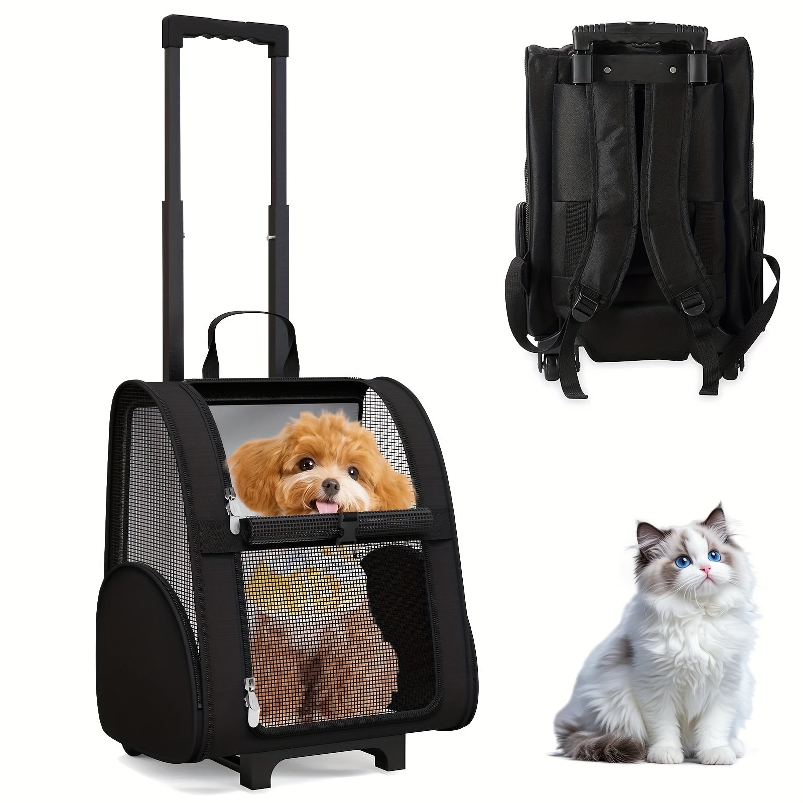 Pet Carriers with Wheels, Travel Pet Carriers Backpack, 25 lbs Capacity, Durable Mesh