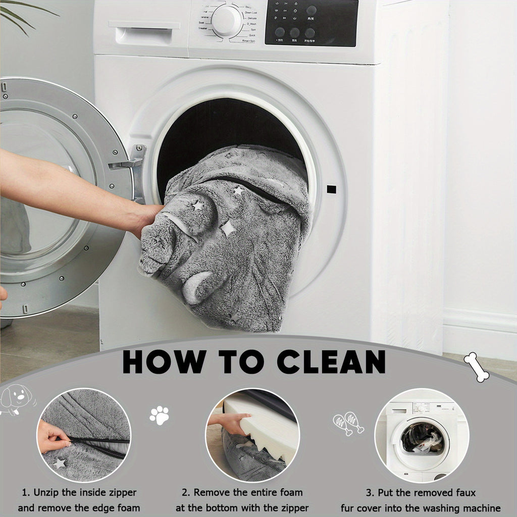 1pc Glow-in-the-Dark Stars Pet Bed for Dogs & Cats - Washable Faux Fur Cover Bean Bag Chair with Blanket