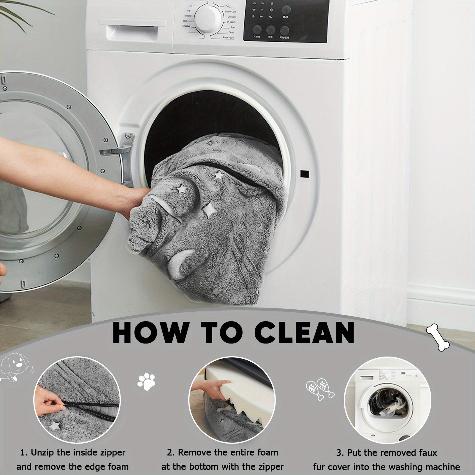 1pc Glow-in-the-Dark Stars Pet Bed for Dogs & Cats - Washable Faux Fur Cover Bean Bag Chair with Blanket