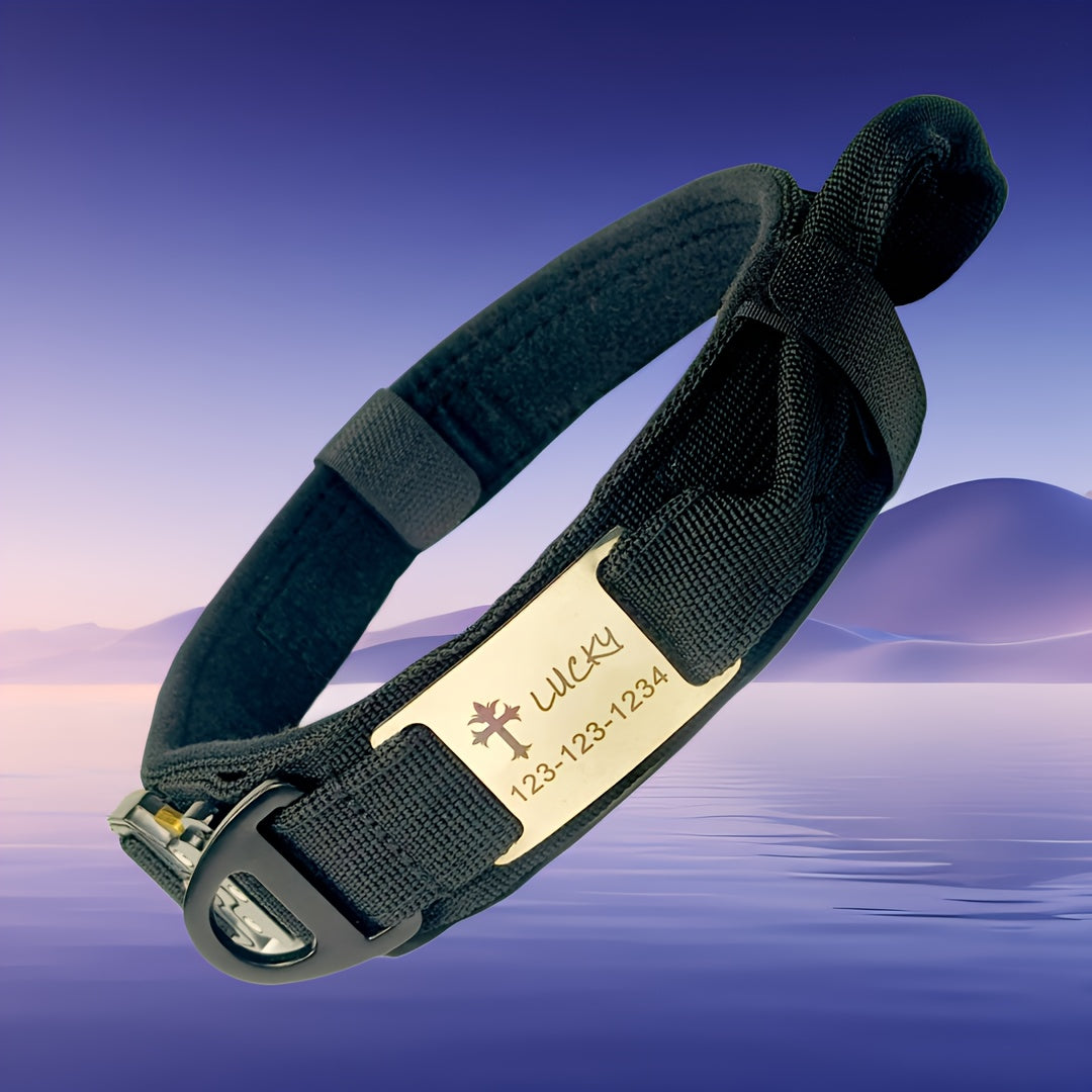 Personalized Name ID brand Tactical Dog Collar AdjustableTraining Nylon Dog Collar with Control Handle and Heavy Metal Buckle Green