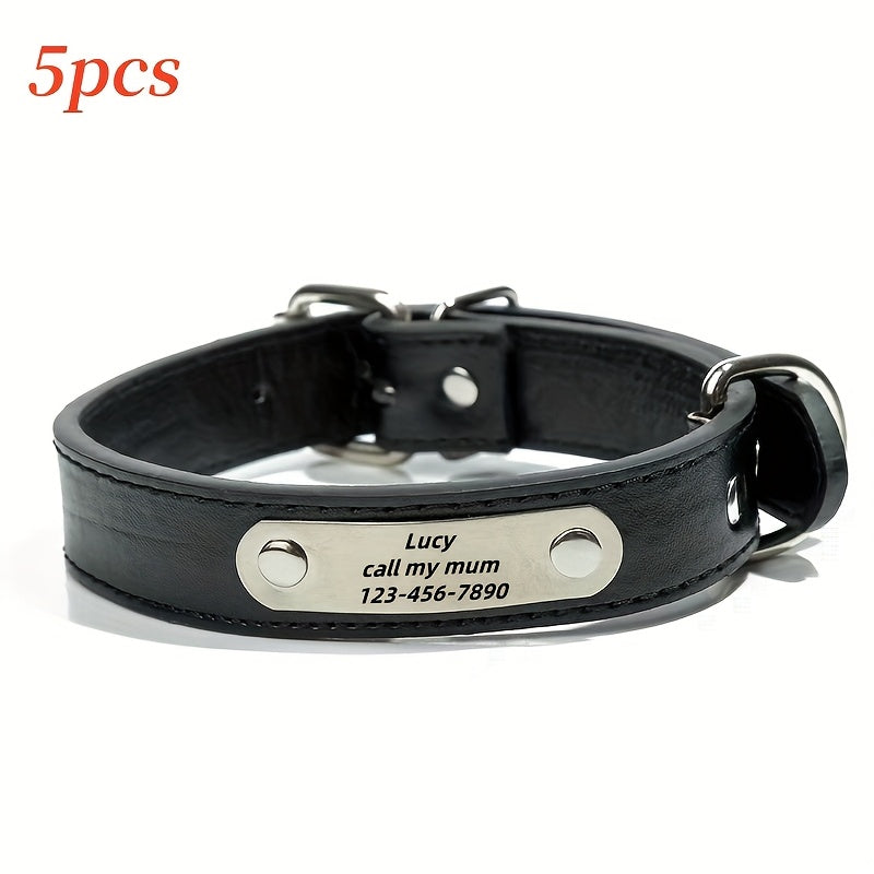 5pcs Set Custom Engravable Pet Collars with Name & Phone Number - ized Dog & Cat Collar with Adjustable Size