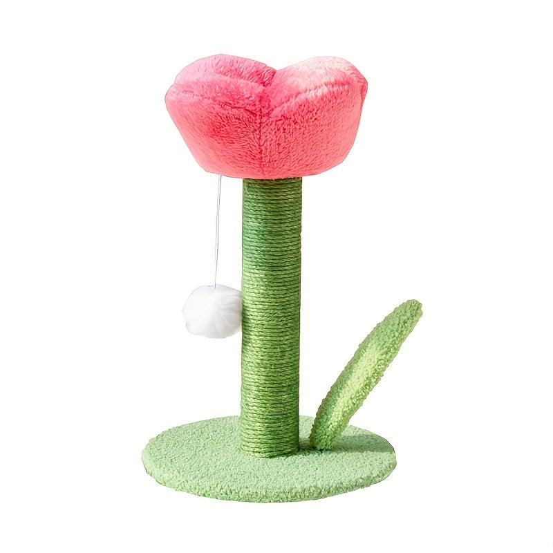 Tulip Cat Scratch Column - Sisal Scratching Post with Pom-Pom Topper, No Shedding Durable Cat
