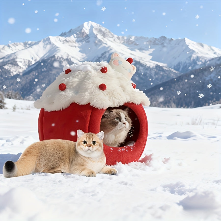 Cozy Warm Indoor Cat Bed & Cave - Soft Warm Adorable Cat Nest with Removable Cushion for easy Cleaning