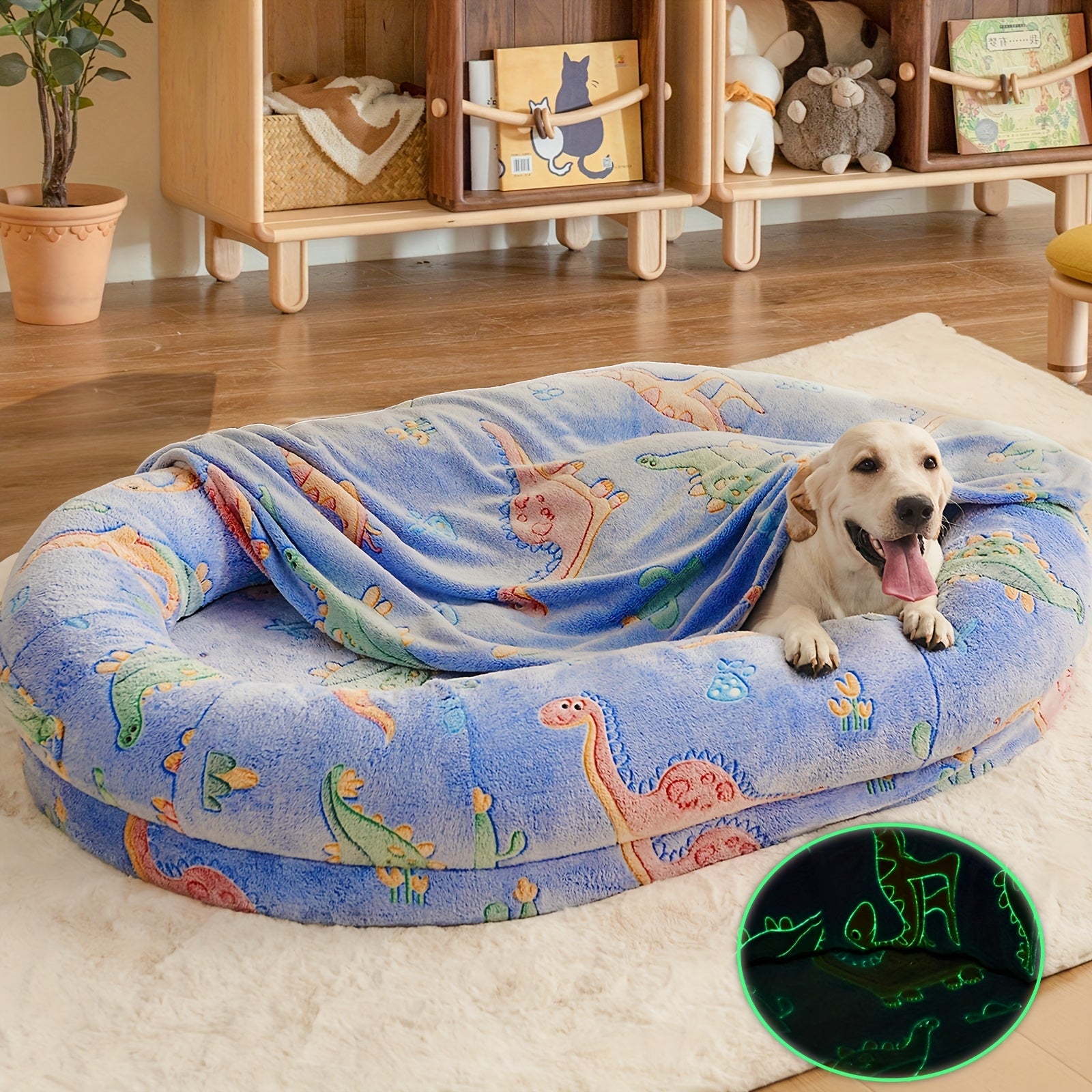 1pc Glow-in-the-Dark Stars Pet Bed for Dogs & Cats - Washable Faux Fur Cover Bean Bag Chair with Blanket