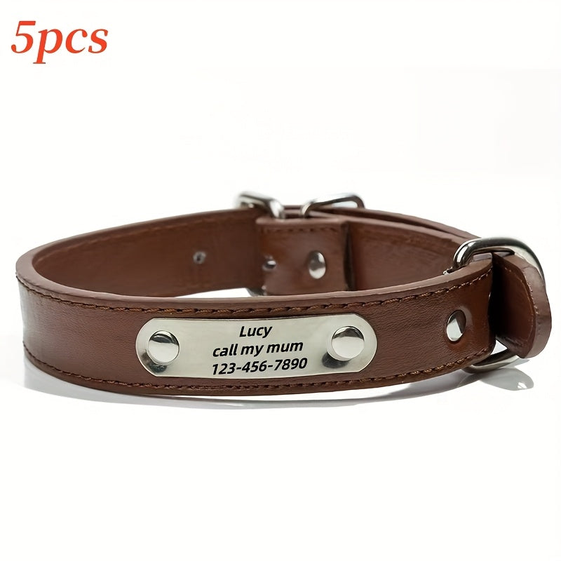 5pcs Set Custom Engravable Pet Collars with Name & Phone Number - ized Dog & Cat Collar with Adjustable Size