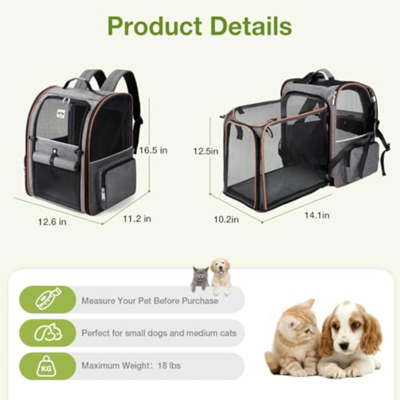 Large Cat Backpack Carrier | Expandable Pet Carrier for Small Dogs and Medium Cats, Up to 18 Lbs